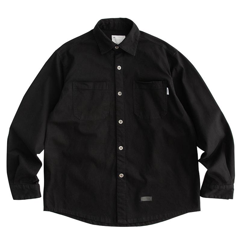 Men's Long Sleeve Japanese Retro Work Shirt - Korean Style Trendy Loose Fit with Pocket, Versatile Youth Casual Jacket.