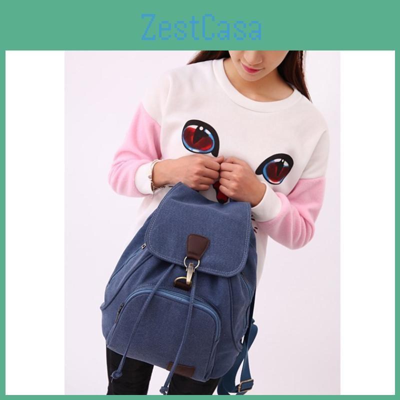 Backpack Canvas Retro Solid Color Laptop Compartment Schoolbag Outdoor Gift