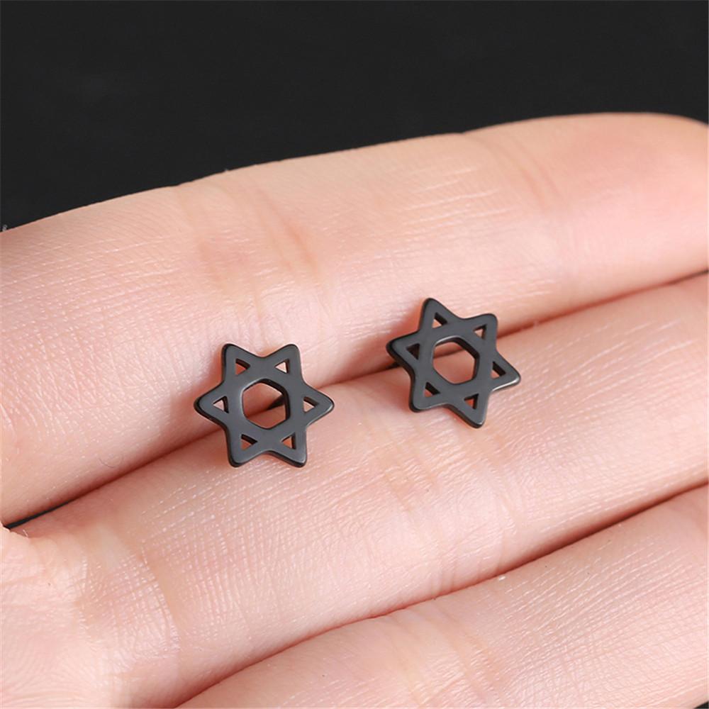 Cazador Star of David Hexagram Stud Earrings for Women Men Stainless Steel Gold Color Piercing Studs Jewish Judaism Jewelry New