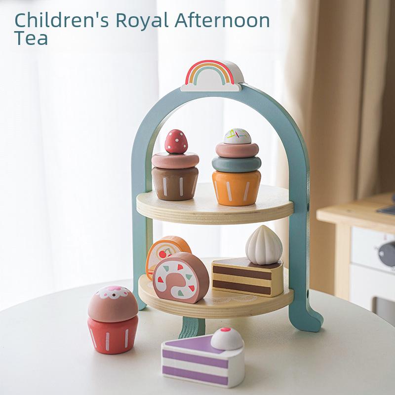 Children's Wooden Tea Party Set with Cutting Toys