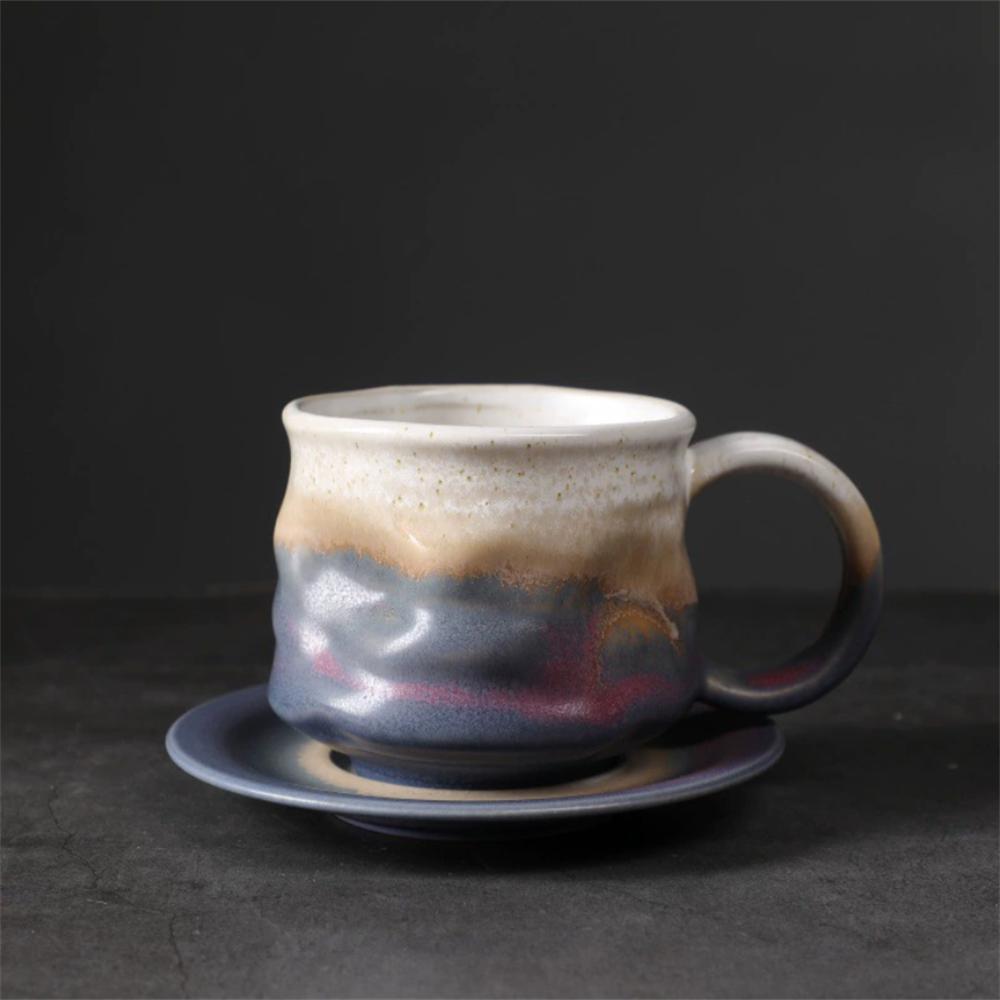 1X Japanese Style Creative Retro Ceramic Coffee Cup Mugs Saucer Set Tea Coarse Coffee Milk Cups Mug