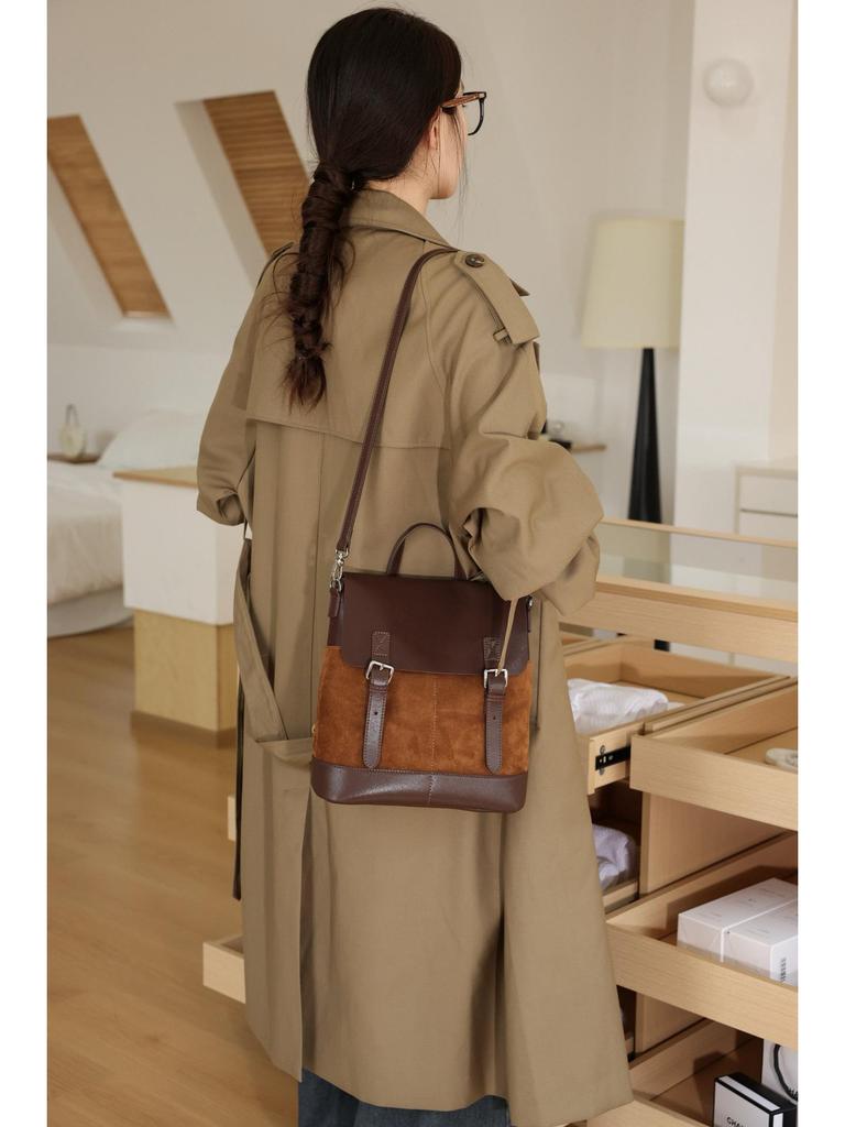 2025 Damen Wildleder Colorblock Großes Fassungsvermögen Retro Rucksack