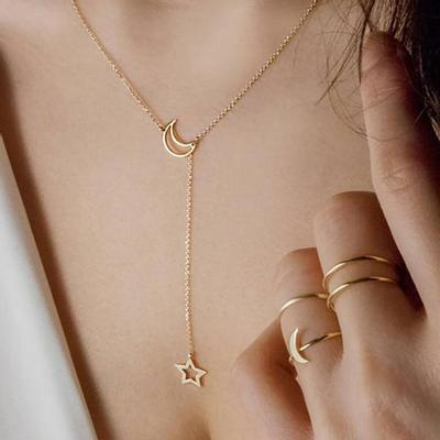 Prosty Urok Księżyc Gwiazda Wisiorek Naszyjnik Choker Impreza Klubowa Biżuteria Damska