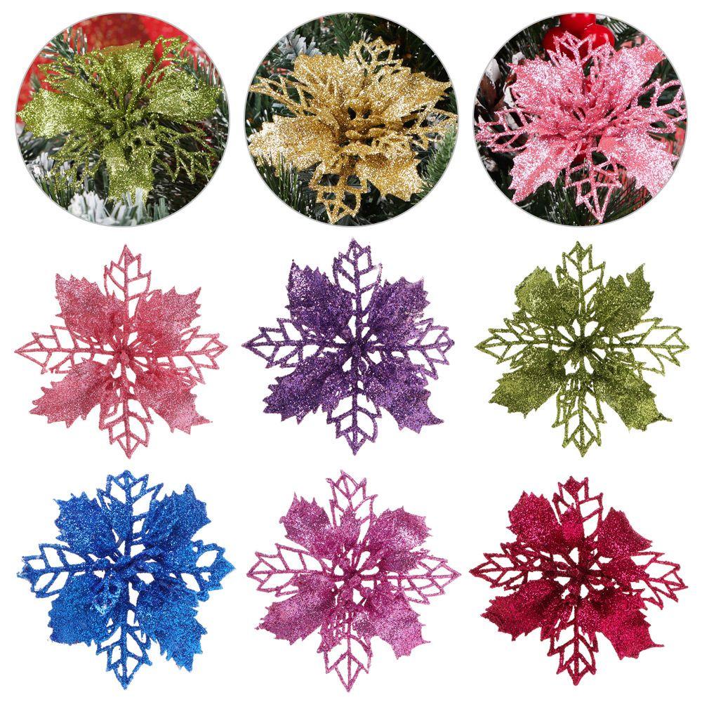 Artifical Glitter Home Xmas Ornaments Fake Flowers Christmas Tree Decorations Christmas Flowers