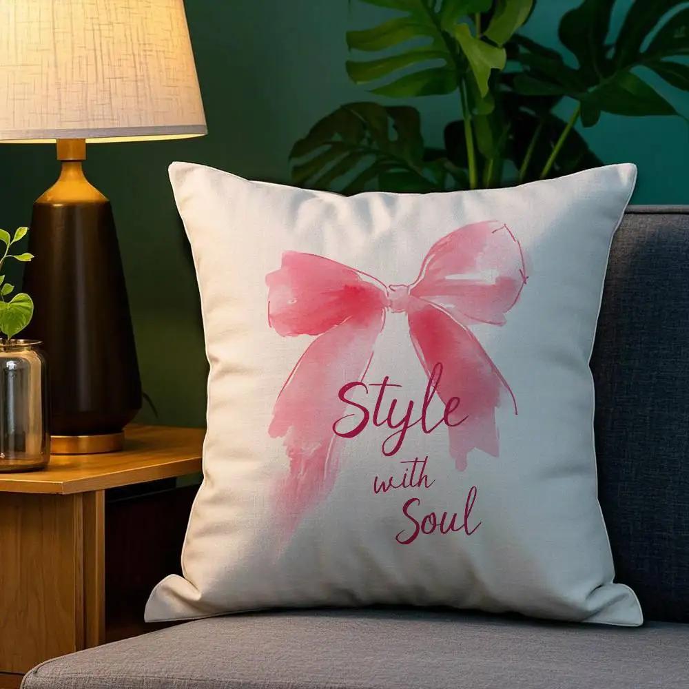 Korean Trendy Bow Pillow Case Plush Fabric Soft Double Sided Print Home Sofa High Quality Cushion Cover Throw