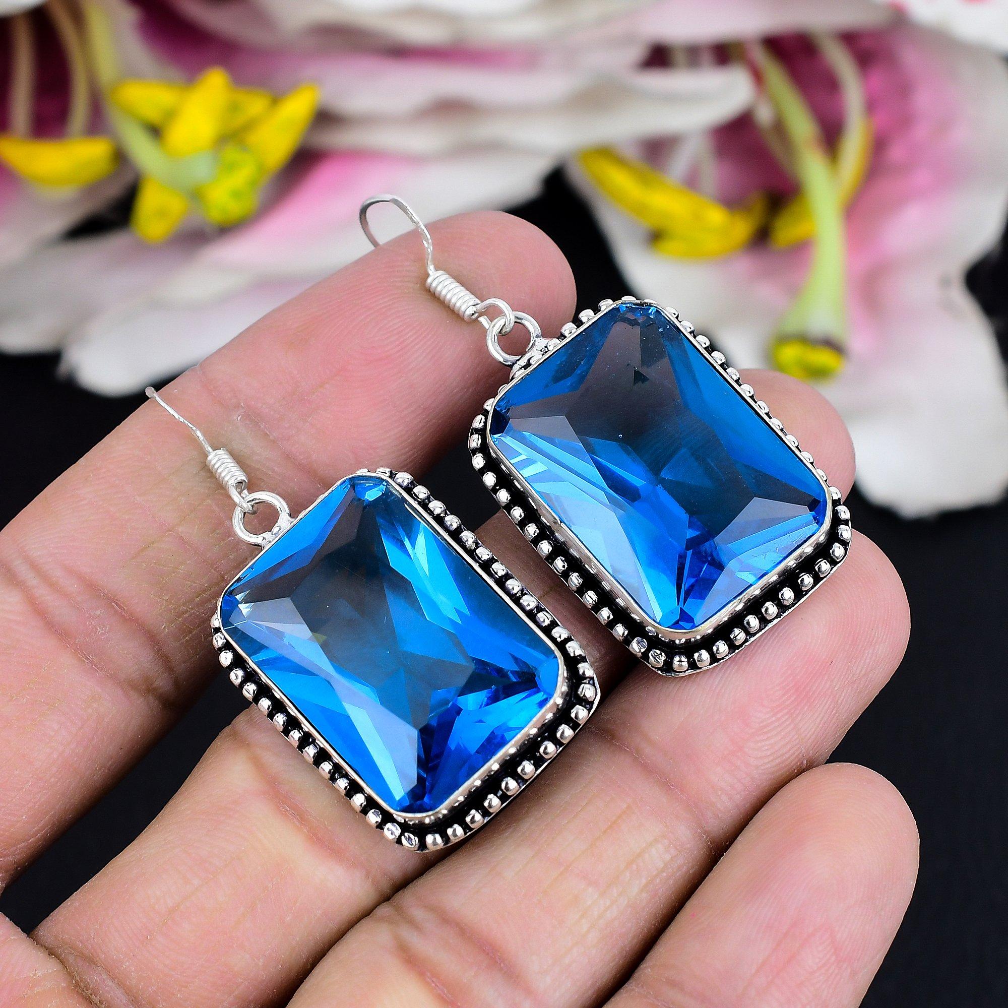 

Swiss Blue Topaz Gemstone 925 Sterling Silver Jewelry Earring 2.01 KG-1794