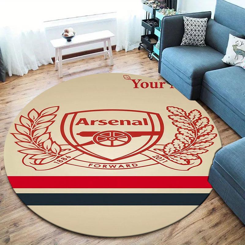 Arsenal F Benutzerdefinierter Name Runder Teppich, Teppich für Wohnzimmer Schlafzimmer Sofa Spielzimmer Dekoration, Rutschfeste Fußmatte