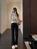 Women's Plus Size Black Velvet Yoga Flare Pants - High Waist, Slimming, Autumn/Winter Outerwear