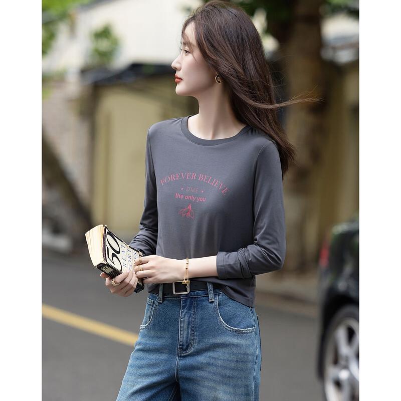 Demana Women's Autumn Letter Print Cotton Blend T-shirt