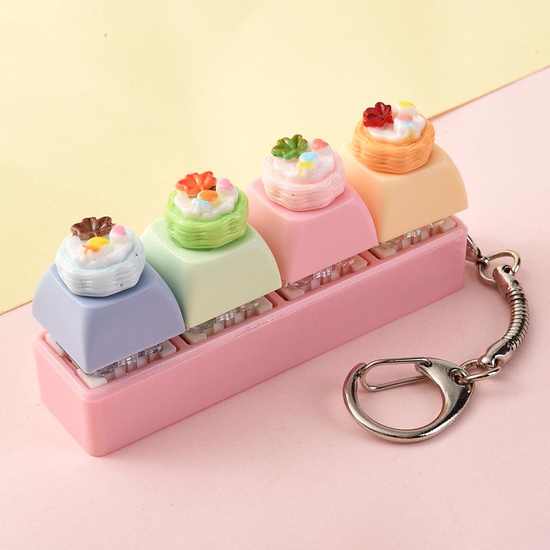 Cute Sticker DIY Button Squeeze Toy Keychain - Stress Relief Pendant