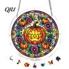 Halloween Puzzle Decoration Acrylic Decor, 2D Ghost Pumpkin Skeleton Hanging Sign, Faux Sign Stained Glass Spooky for Party Home Stress Relief