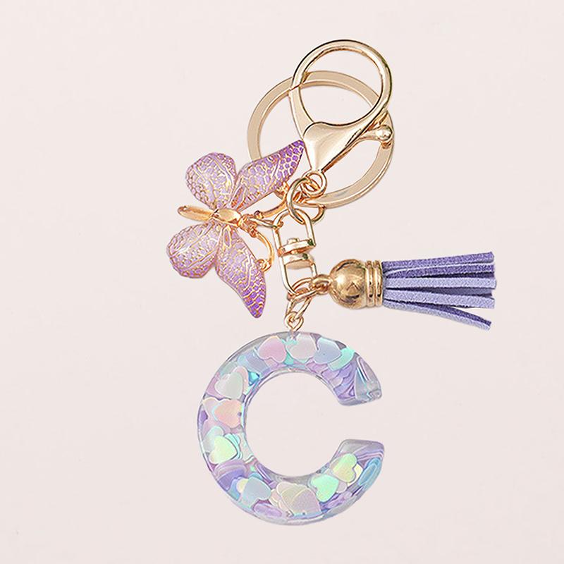 A-Z Letters Keychain Pendant Purple Butterfly Letter Keychain For Girls Women Exquisite Backpack Decoration Accessories Gifts