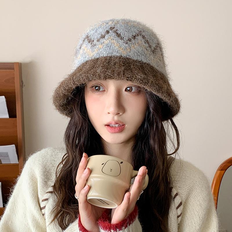 Korean Style Casual Basin Hat Japanese Style Thickened Woolen Hat Autumn and Winter Women's Warm Fashion Hat Versatile Knitted Hat Small Face
