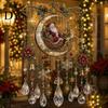 Festive Window Display Christmas Wind Chime with Crystal Bead Chain, Cat Car/Owl Xmas Vintage Train Pendant Pattern Design, Retro Hanging Ornament for