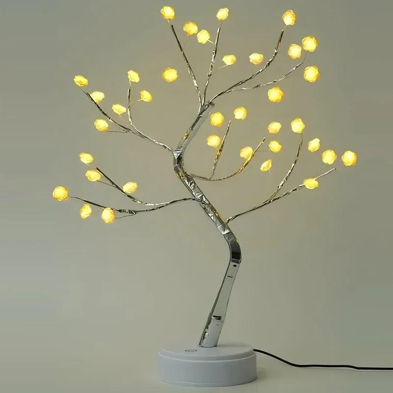 USB LED Tree Lamp Fairy Night Lights Touch Switch Tabletop Decor for Living Room Bedroom Wedding Valentine Christmas Gift