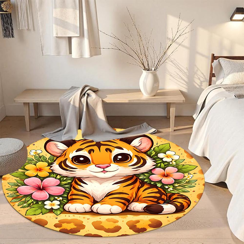 Tiger Round Carpet Design for Decorate room Outdoor Study room Balcony Antislip Round Carpet Decorate Offices Perfect Gift for Women Men
