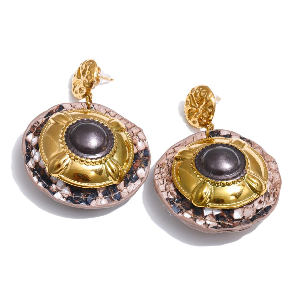 Yhpup Exclusive Design Black Enamel Snake Pattern Round Drop Earrings Stainless Steel Personalized Arrivals Jewelry