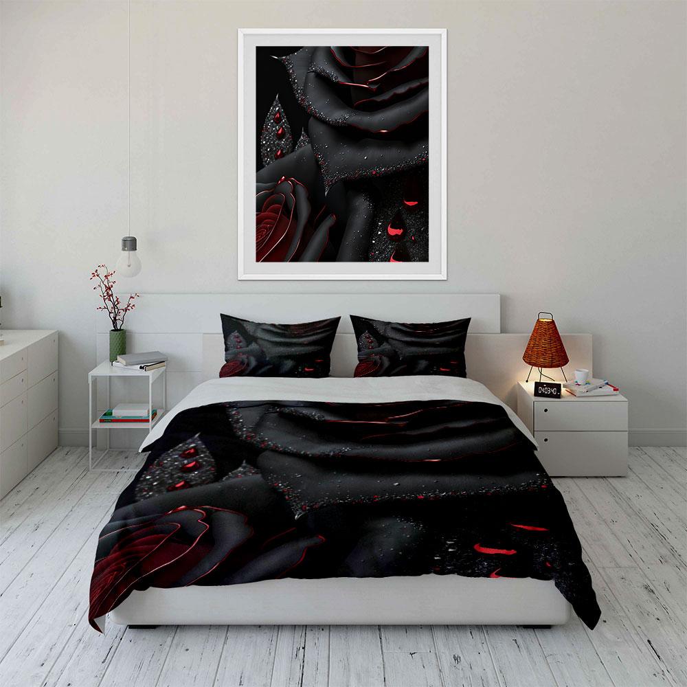 Black Rose Decor Set Soft Comfortable Duvet Cover Bedding Set Included 1*Duvet Cover & 2*Pillowcases, Gift