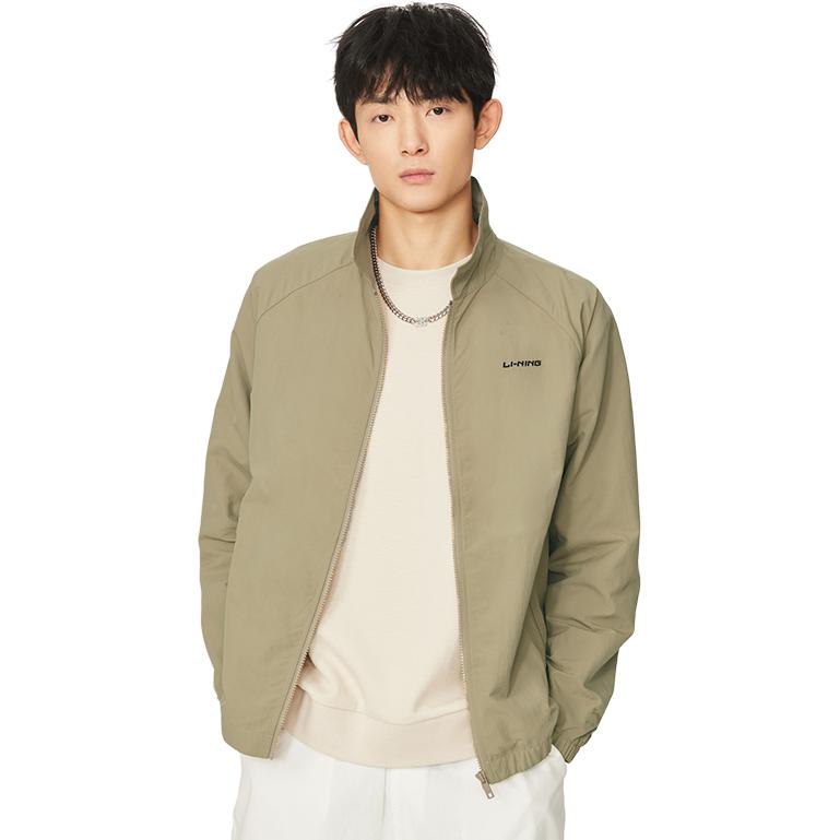 Li-Ning Pure Color Long Sleeve Collared Woven Jacket Men Jacket Khaki AJDS853-3