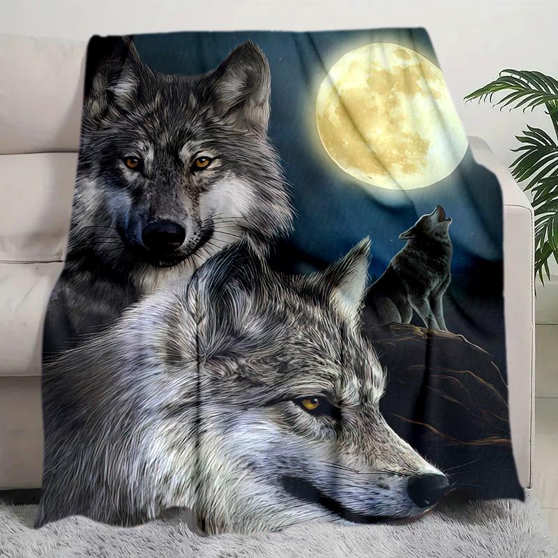 1PC Black White Wolf Contrast Plush Blanket Suitable All Seasons Soft Comfortable Sofa Office Outdoor Travel Home Use