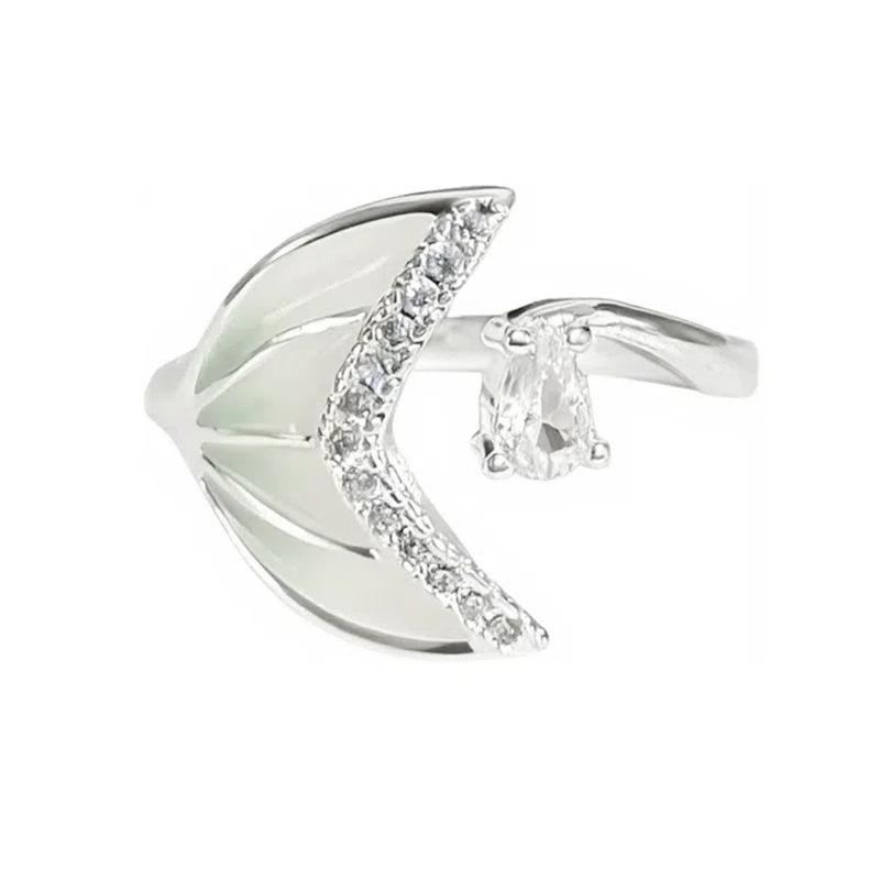 Retro Emaille Verschmiert Grau-Grün Schmetterling Personalisierbarer Öffnungsring Damen Weiß Exquisite Blume High-End Super Fee Ring