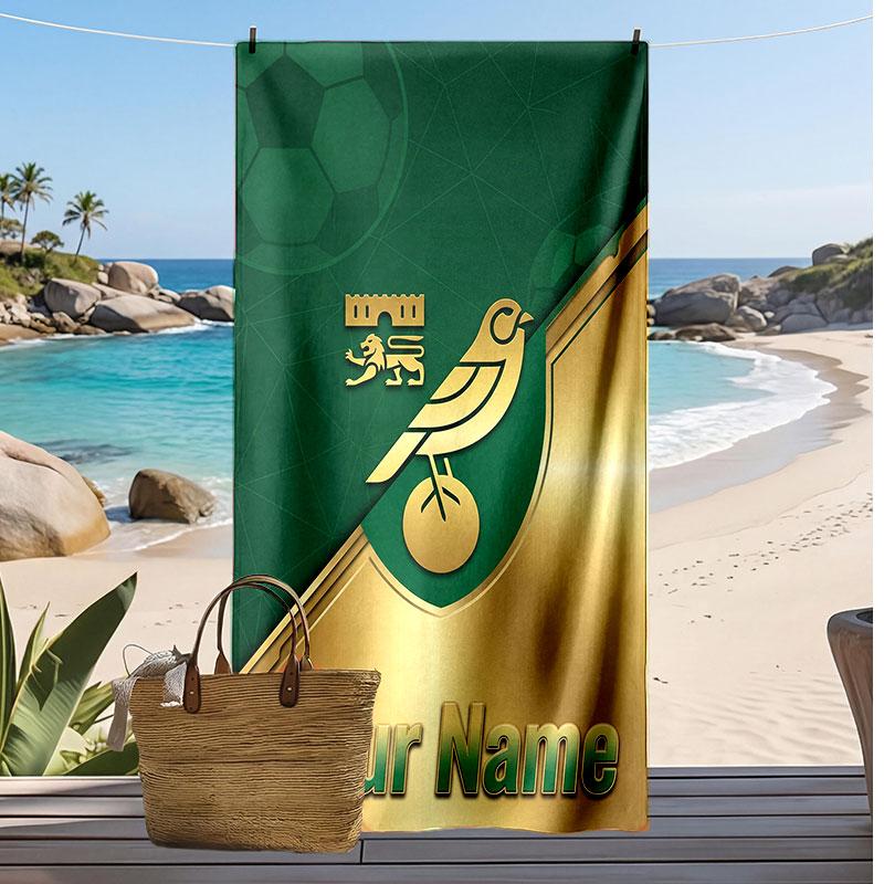 Norwich City Personalized Printed Beach Towel Soccer Logo Support Custom Name Text Absorbent Towel For Sport Travel Special Gift