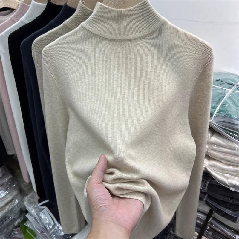 Temperament Casual soft waxy stand-up collar slim and thin long-sleeved knitted sweater women's new autumn temperament sweater