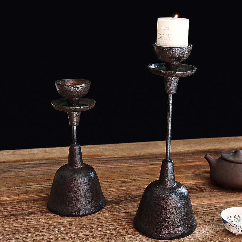 Vintage Cast Iron Candle Holder Classic Chinese Tea Ceremony Decoration Home Décor Ornament