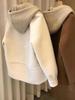 Petite Korean Style Patchwork Color Block Woolen Hooded Coat for Women - Autumn/Winter Short Design