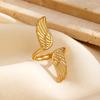 Minimalist 18K Gold Color Plated Angel Wings Peace Dove Wings Open Rings Trendy Waterproof Stainless Steel Jewelry