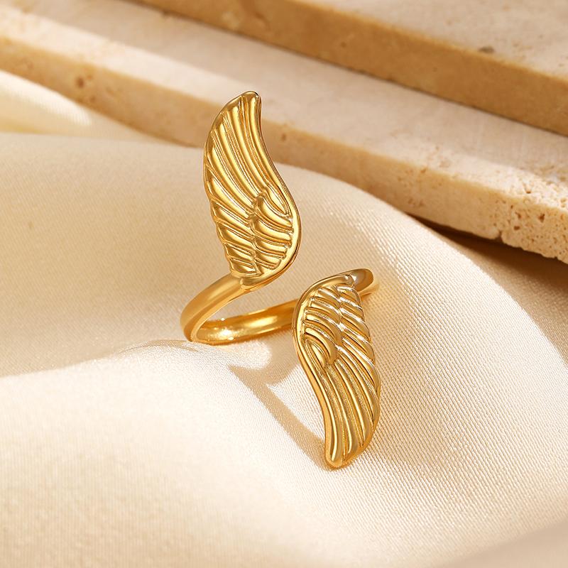 Minimalist 18K Gold Color Plated Angel Wings Peace Dove Wings Open Rings Trendy Waterproof Stainless Steel Jewelry