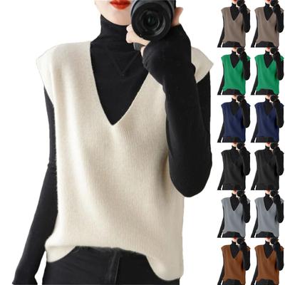 Women's Fashion Vest V-Neck Pullover Sleeveless Sweater Korean Version Loose Casual Sweater Jacket
