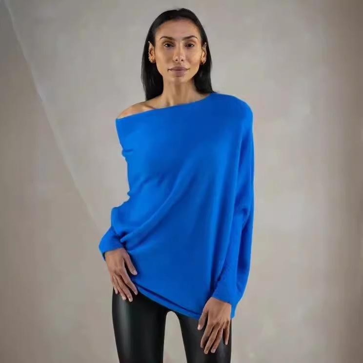 2023 Autumn/Winter Solid Color Round Neck Long Sleeve Comfortable Knitted Ruched Pullover