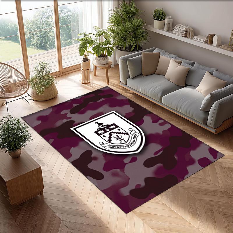 Burnley Football Print Crystal Velvet Rug, Comfortable Water Absorbent Non Slip Indoor Floor Carpet