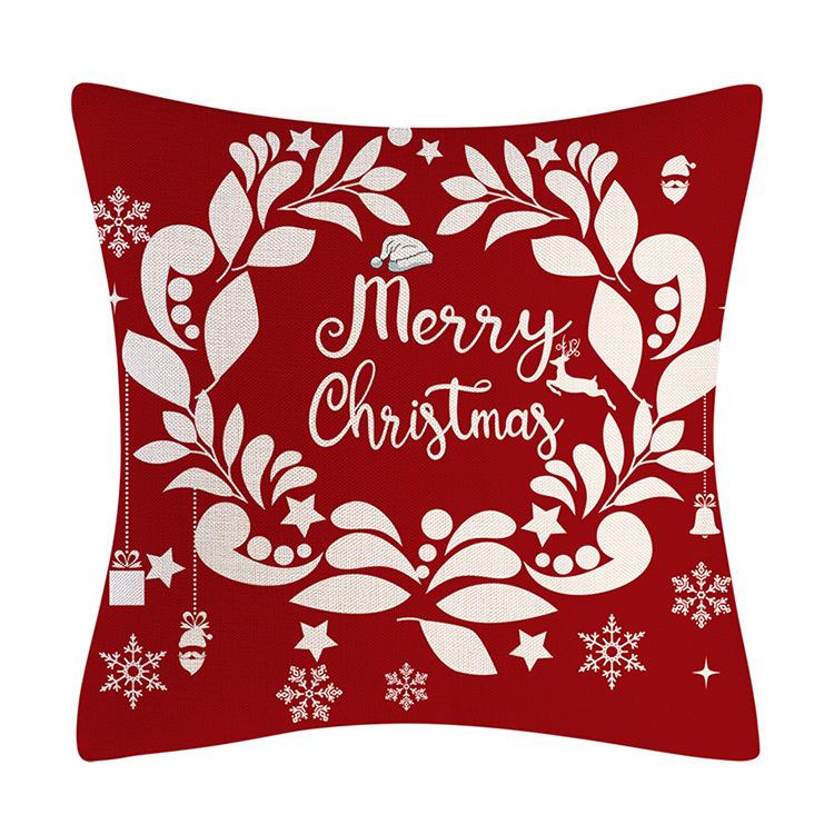 Red Series Snowflake Reindeer Pattern Throw Pillow Cover with Short Plush Print for Living Room Sofa Decoration Cushion Cover