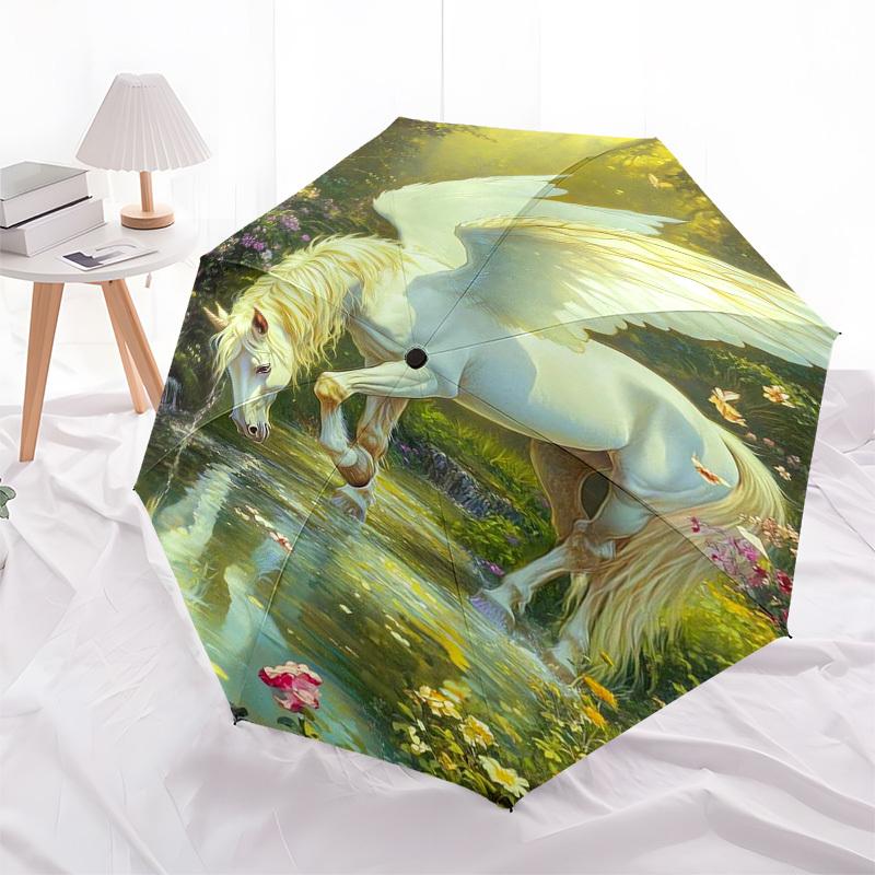 

1pc Pegasus in Enchanted Forest Umbrella with Plastic Handle,Suitable for All Seasons Home Travel Outdoor Umbrellaptys31082