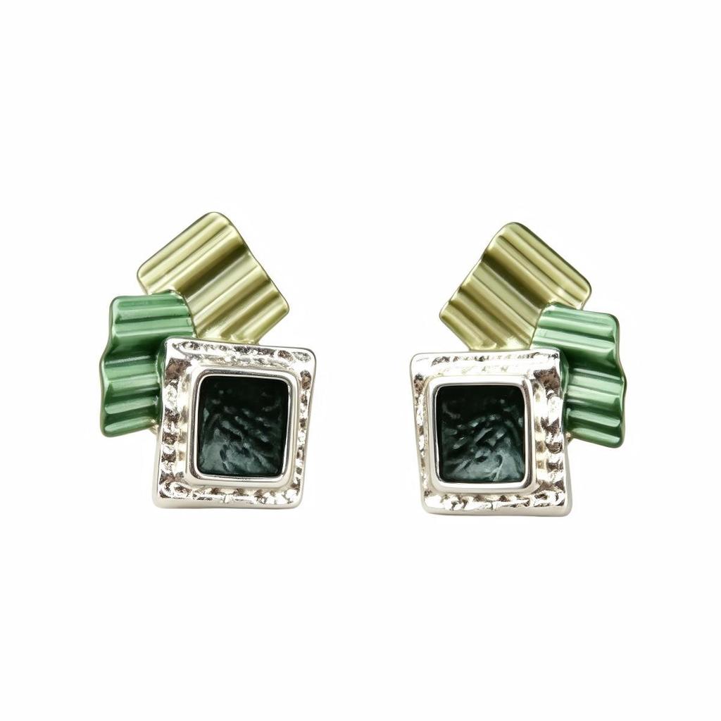 Hot-selling irregular geometric square splicing enamel stud earrings square wrinkle design niche earrings