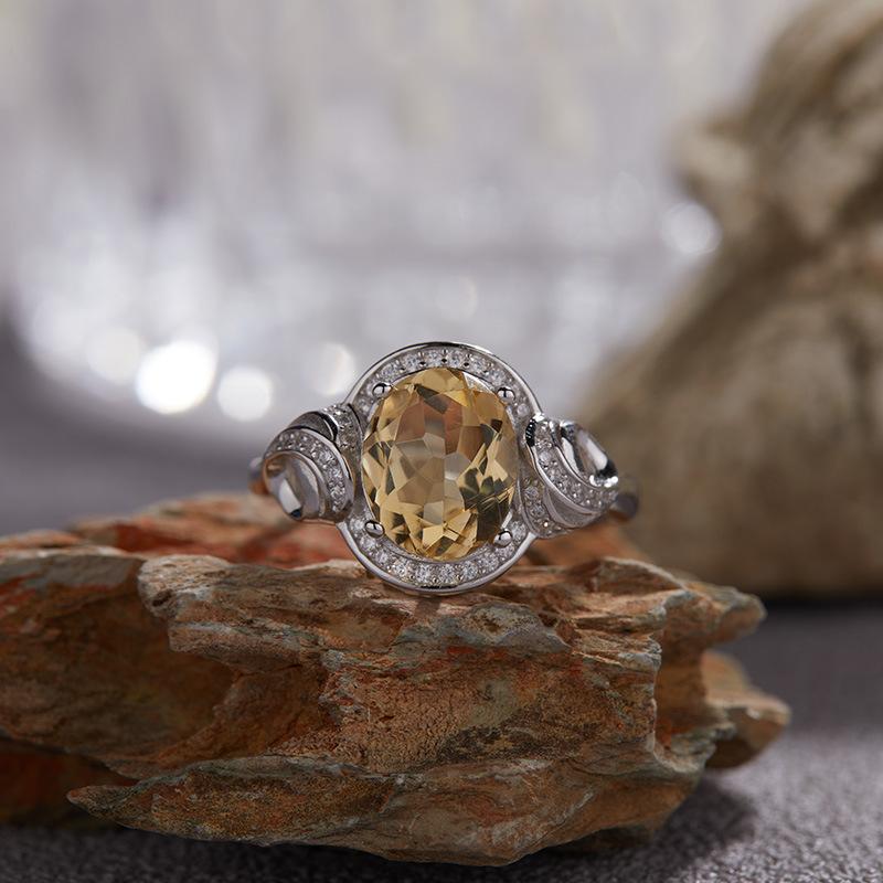 S925 Sterling Silver Natural Topaz Citrine Color Treasure Ring Women'S Earrings Jewelry