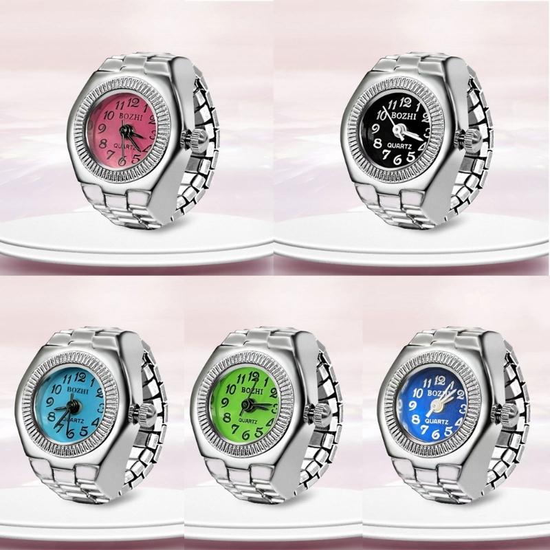 Vintage Punk Finger Watch Mini Elastic Strap Alloy Watches Couple Rings Jewelry Clock Retro Roman Watch Rings Women Men