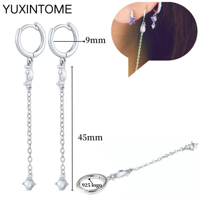 925 Sterling Silver Ear Needle Fashion Hoop Earrings White Crystal Luxury Women's Silver Earrings Wedding Women's Jewelry Gift