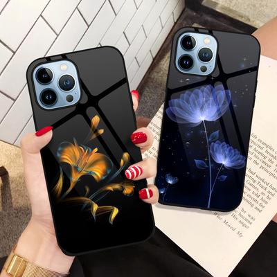 Flowers And Plants Case For Iphone 14 13 11 12 Pro Max Mini Xs Xr X 7 8 6s Plus Se 2022 Luxury Tempered Glass Back Shell Cover