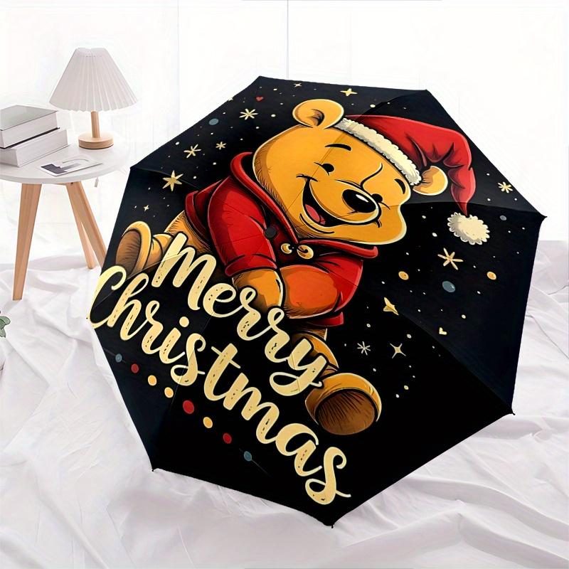 Winnie-the-Pooh, Christmas Automatic Opening and Closing Umbrella - 8 Ribs Portable Folding Umbrella with Plastic Handle, Suitable for Leisu