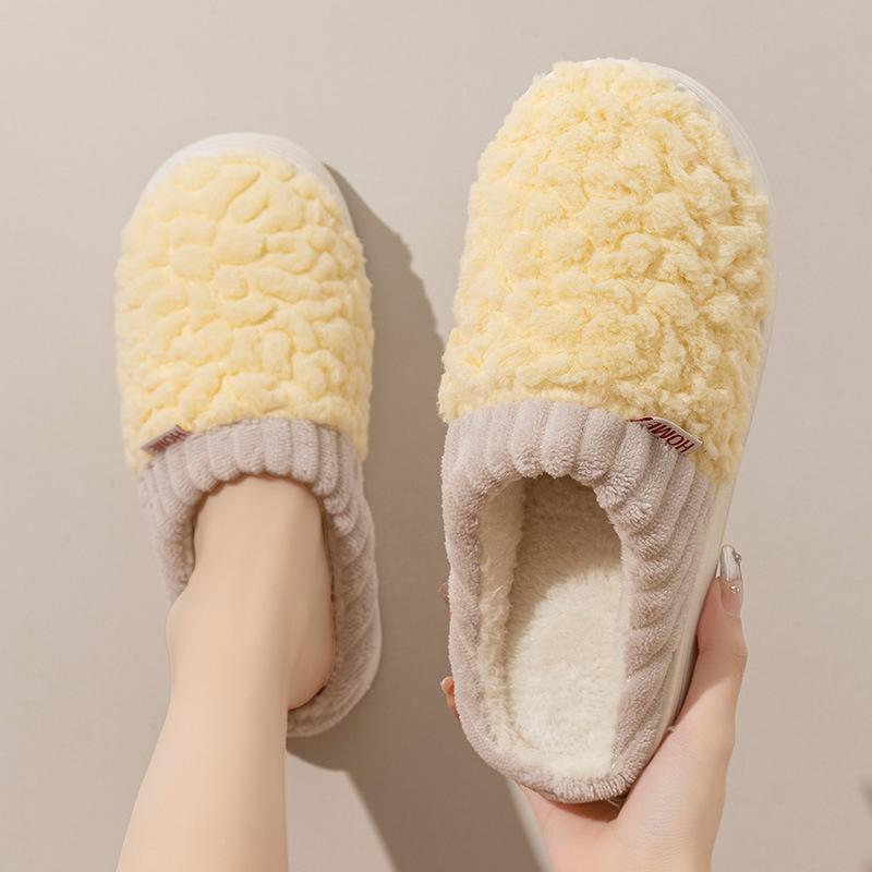 Cotton slippers autumn and winter thick bottom comfortable simple color matching plush indoor home warm couple shoes