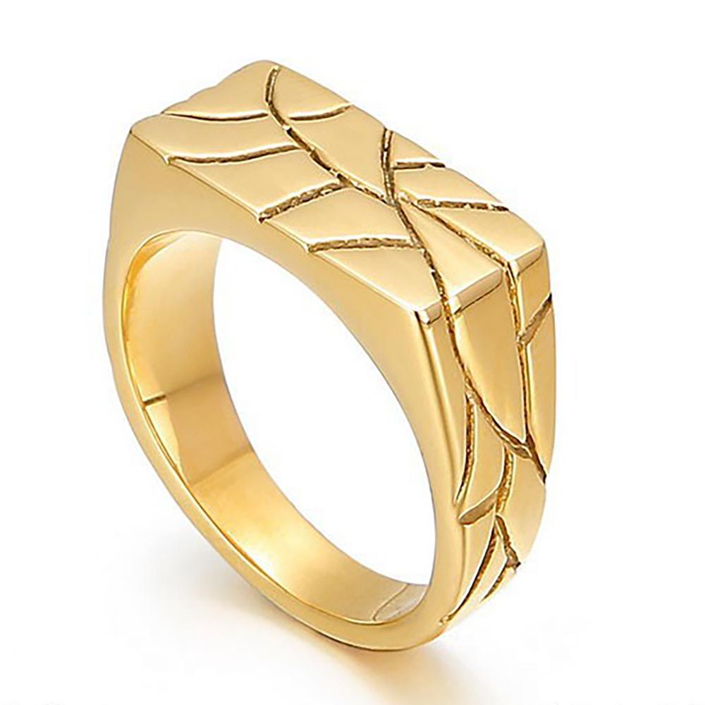 Retro Stainless Steel Rings for Women Men Jewelry Simple Creative Square Stripes with Diamond Grid Texture Ring Wholesale