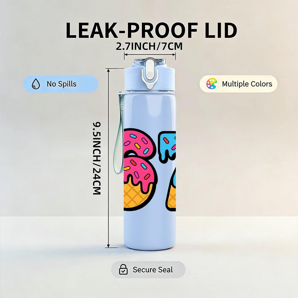 1PC Donut Number Sixty Seven 750ml Color Plastic Sports Water Bottle Leakproof Flip Straw Lid Suitable for Sports Office Home Use