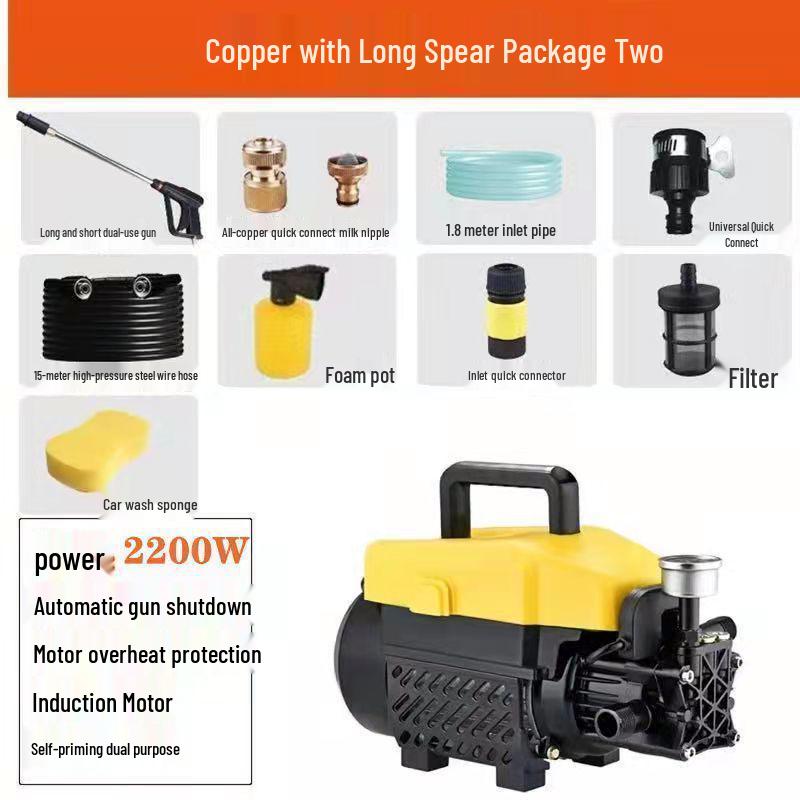 220V Portable High-Pressure Automatic Car Washer with Brush and Water Gun