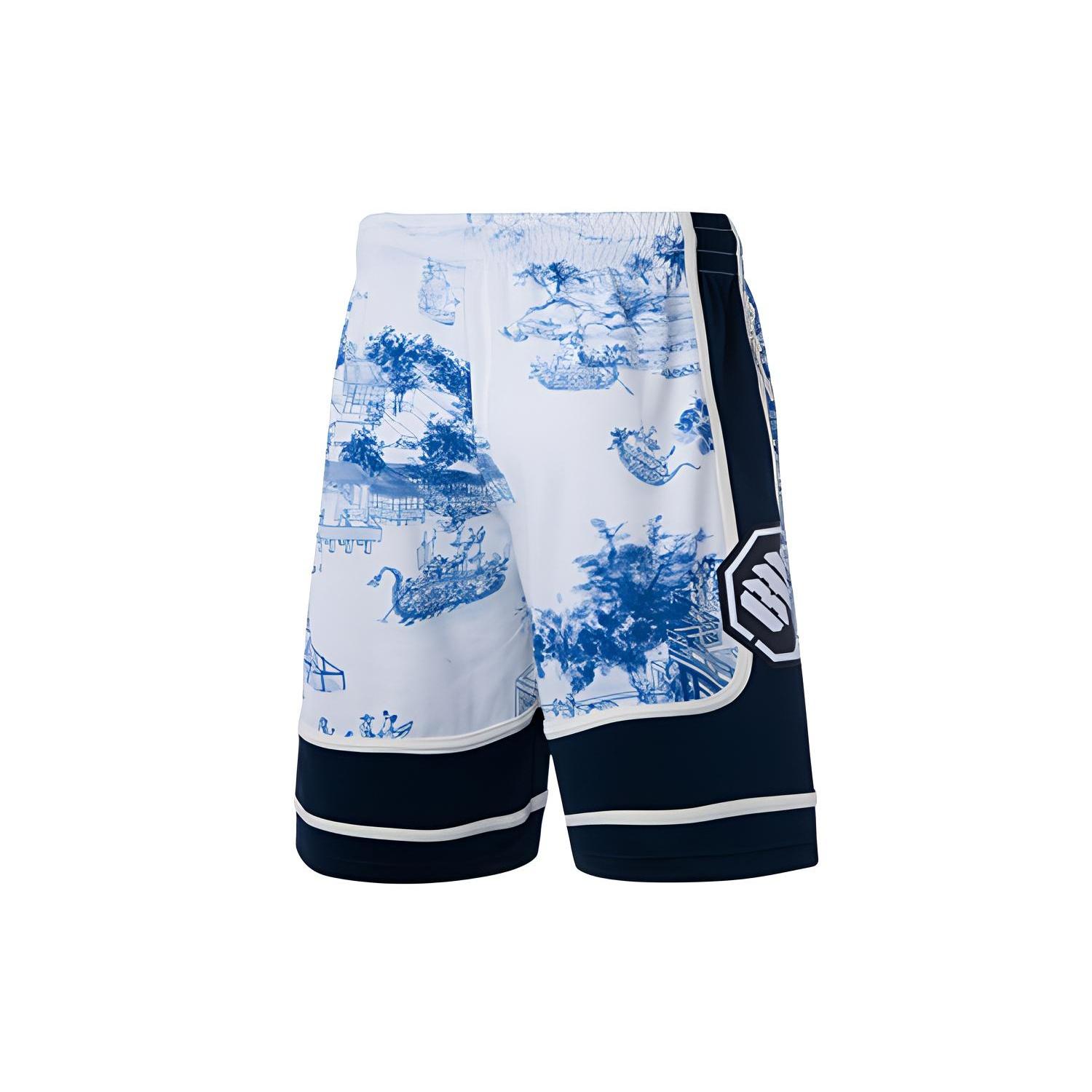 Li-Ning BadFive Graphic Loose Fit Basketball Shorts White Blue Men s AAPQ017-1 S