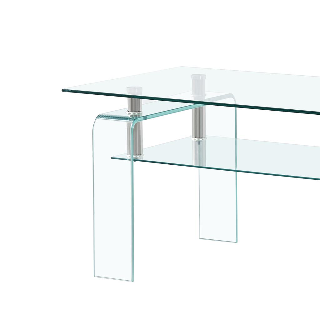 Clear Tempered Glass Coffee Table Living Room Tea Table with Glass Leg