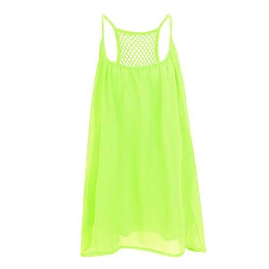 Women Summer Solid Color Sleeveless Grids Backless Large Hem Sling Mini Dress