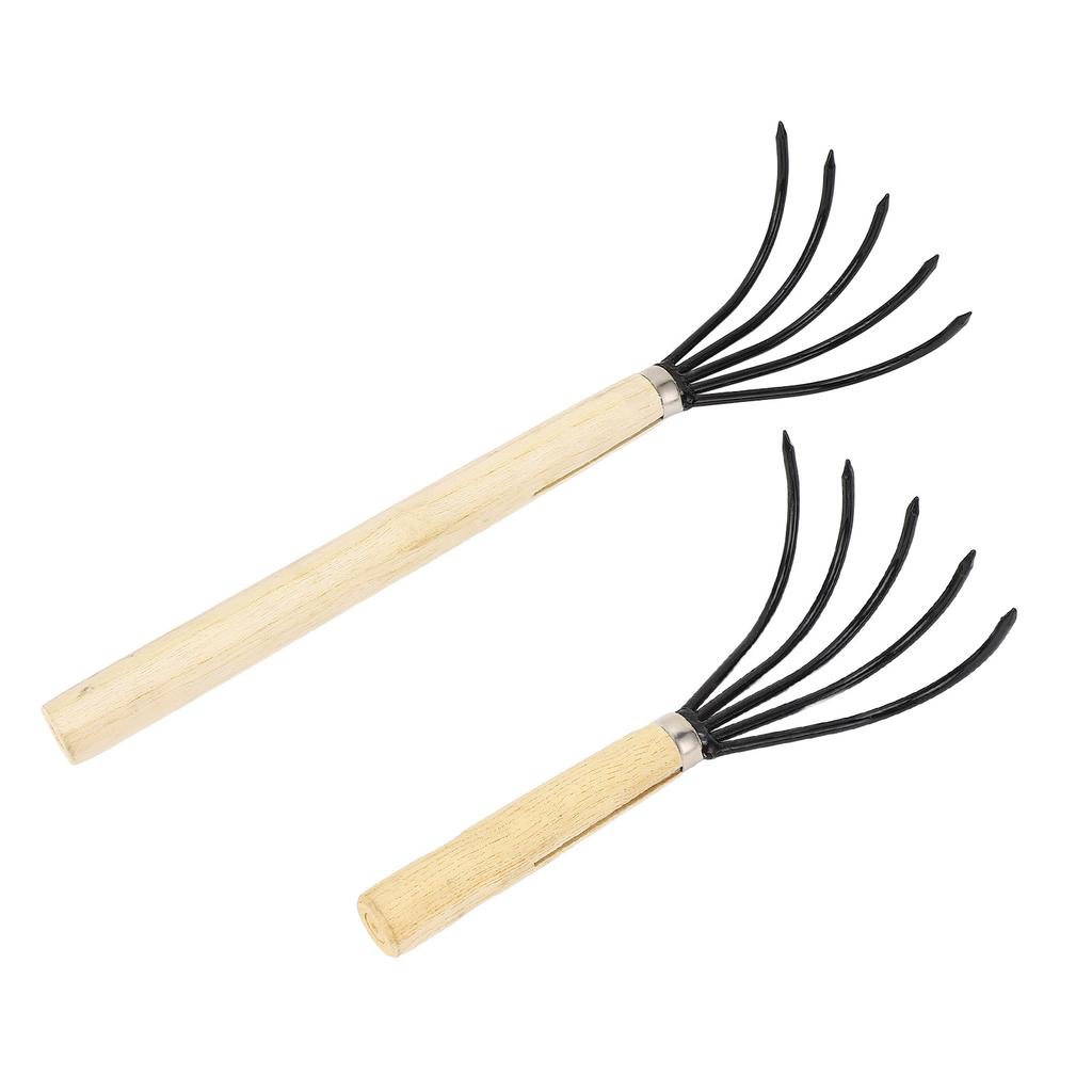 Garden Hand Rake 5 Steel Tines Wooden Handle Ergonomic Design Claw Cultivator for Tilling Loosening 